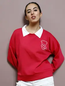 Athena Women Printed Shirt Collar Sweatshirt