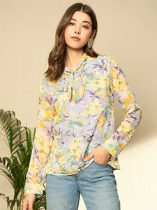 Berrylush Women Floral Printed Tie-Up Neck Top