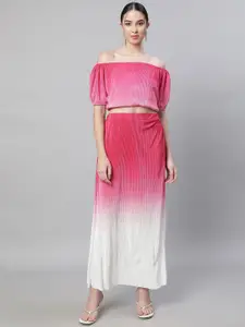 Global Republic Dyed Off Shoulder Straps Short Sleeves Top With Skirt