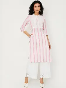 max Women Striped Flared Sleeves Thread Work Kurta