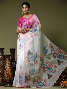Anouk Floral Printed Sequinned Organza Saree