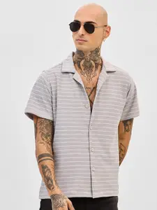 Snitch Men Relaxed Boxy Horizontal Stripes Striped Casual Shirt