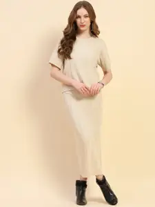 Global Republic Self Design Round Neck Short Sleeves Top With Skirt