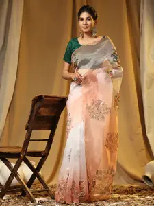 Anouk Floral Printed Sequinned Organza Saree