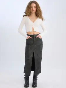 DeFacto High Waist Front Slit Midi Skirts