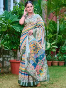Anouk Striped Zari Linen Blend Saree