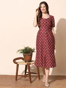 FASHION DREAM Ethnic Motifs Print A-Line Midi Dress