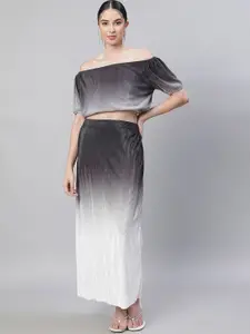 Global Republic Dyed Off Shoulder Straps Short Sleeves Top With Skirt