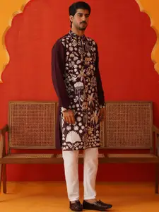 Jompers Men Floral Embroidered Regular Chikankari Kurta with Pyjamas