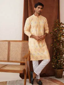 Jompers Men Floral Embroidered Regular Sequinned Kurta with Pyjamas