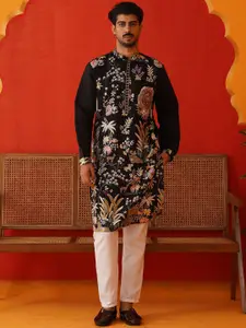 Jompers Men Floral Embroidered Regular Chikankari Kurta with Pyjamas