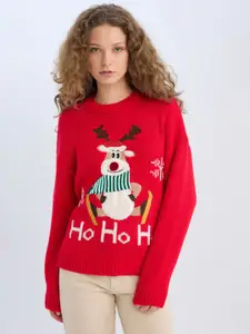 DeFacto Women Cable Knit Printed Pullover