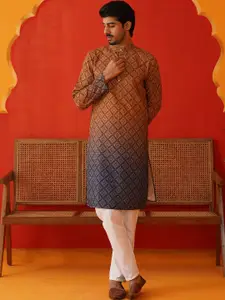 Jompers Men Floral Printed Regular Sequinned Kurta with Pyjamas