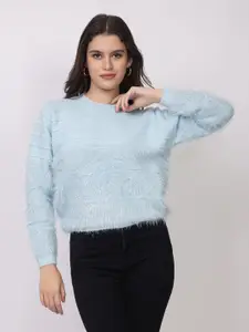 Lory Women Self Design Pullover with Fuzzy Detail