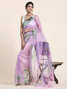 Anouk Floral Printed Embroidered Organza Saree with Blouse Piece