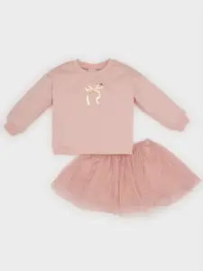 DeFacto Girls Printed T-shirt with Skirt