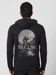 V Dot Men Printed Hooded Sweatshirt