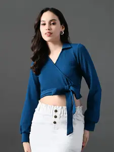 The Roadster Lifestyle Co V-Neck Full Sleeve Crop Top