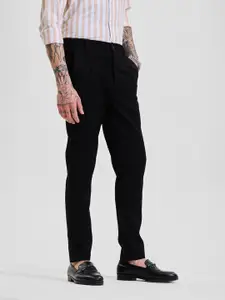 Snitch Men Smart Slim Fit Pleated Trousers