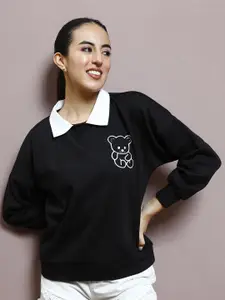 Athena Women Printed Shirt Collar Pullover Sweatshirt