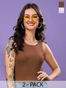 FBAR Women Pack of 2 Cotton Ribbed Tank Crop Top