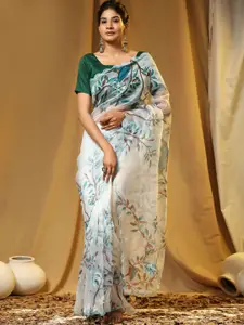 Anouk Floral Printed Embellished Organza Saree