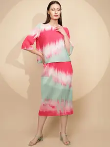 Global Republic Printed Round Neck Three-Quarter Sleeves Top With Skirt