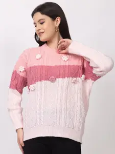 Lory Women Floral Self Design Woollen Pullover