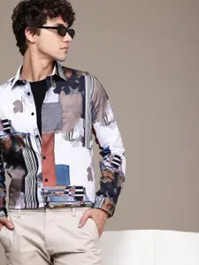 French Connection Slim Fit Opaque Abstract Printed Pure Cotton Casual Shirt