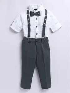 Little Collars Kids Checkered Suspender Shirt Pant Set