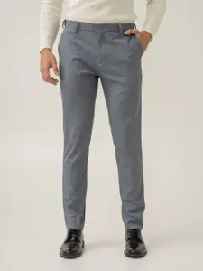 The Pant Project Men Grey Stripes Slim Fit Wrinkle-Resistant Formal Trousers with Stretchable Waistband
