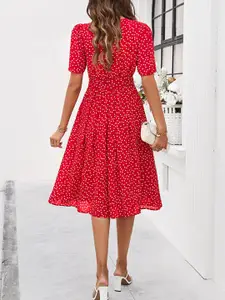 all about you Polka Dot Print Puff Sleeves Fit & Flare Dress
