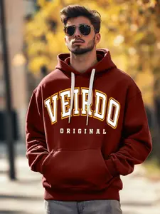 VEIRDO Men Printed Hooded Pullover Sweatshirt