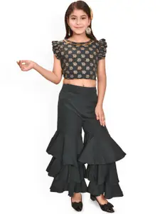 BAESD Girls Floral Printed Angrakha Gotta Patti Top with Sharara