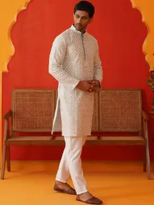 Jompers Men Embroidered Regular Sequinned Kurta with Pyjamas