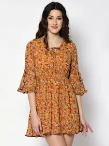 all about you Floral Print Bell Sleeve Chiffon Fit & Flare Dress