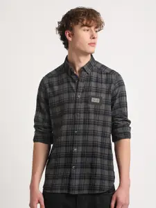 THE BEAR HOUSE Blue Slim Fit Tartan Checked Button Down Collar Pure Cotton Casual Shirt