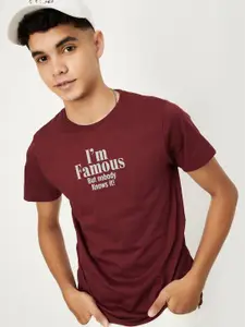 max Boys Typography Printed Round Neck Cotton T-shirt