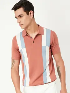max Men Striped Polo Collar Cotton T-shirt
