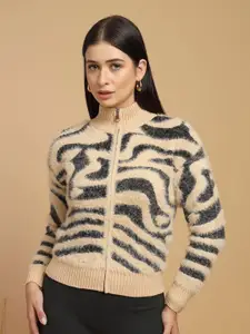 Gipsy Women Printed Mock Collar Cardigan Sweater