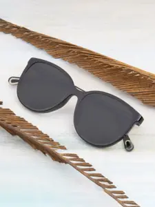 Ted Smith Black Round Aesthetic Sunglasses Women with Polarised and UV Protected Lens