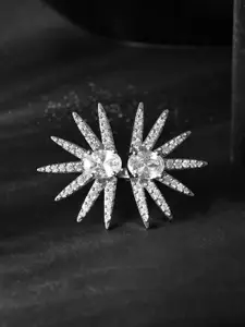 Voylla Rhodium-Plated AD  Stone-Studded Adjustable Finger Ring