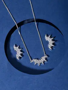 Voylla Rhodium-Plated AD-Studded  Pendant Set