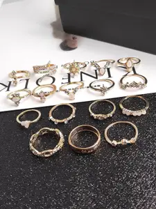 Vembley Set Of 17 Gold-Plated AD-Studded Finger Ring