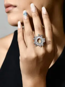 Voylla Rhodium-Plated AD Stone-Studded Adjustable Finger Ring