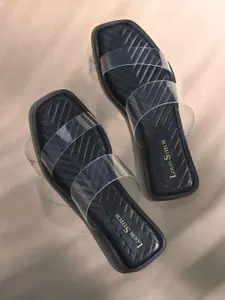 LOUIS STITCH Women's Black Flat Fashion Silicon Strap Lightweight Sandals