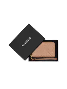 MIRAGGIO Nora Beige Zip Around Wallet With Detachable Wrist Strap