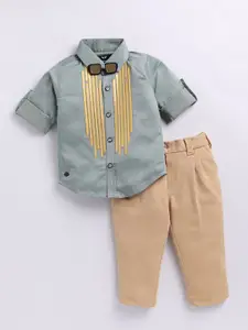 LITTLE COLLARS Boys Embellished Shirt with Trousers