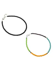 HIGH TRENDZ Set Of 2 Beaded Thread Anklets