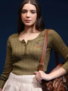 Tokyo Talkies Women Self Design Cable Knit Pullover